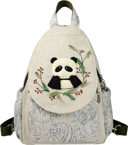 Miniatura 150 de HUANGGUOSHU Mochila de algodón tejida de algodón bohemio con bordado de lona estilo bohemio con múltiples bolsillos retro linda mochila cartera