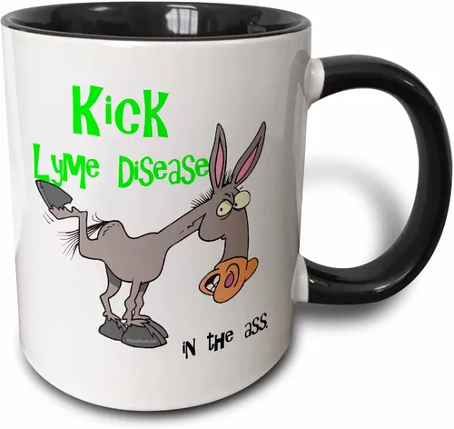 3dRose dooni diseños causa conciencia cinta diseños Kick Lyme Enfermedad en el Ass – La Conciencia Cinta causa Diseño – Tazas, Negro/Blanco