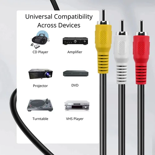 Miniatura 5 de Cable TNP 3 RCA AV – Cable de audio y video de 10 pies con conector macho a macho – Cable de video compuesto de doble blindaje rojo, blanco