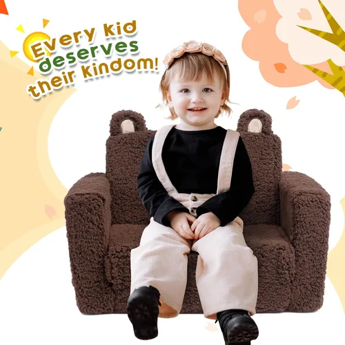 Miniatura 4 de ALIMORDEN Sofá plegable para niños pequeños, cómoda silla de oso sherpa 2 en 1 para niños, sofá convertible a tumbona, acogedor sofá esquinero