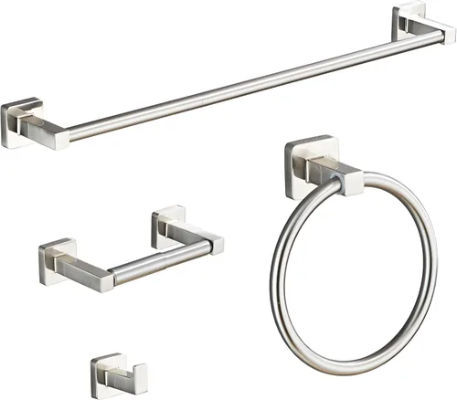 Miniatura 9 de Juego de 4 piezas de accesorios de baño de color dorado cepillado claro, juego de toallero de acero inoxidable montado en la pared, incluye toallero