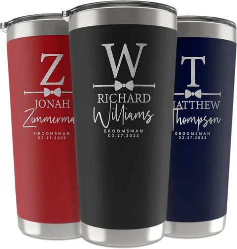 Miniatura 9 de Regalos de padrinos de boda, vaso personalizado con inicial grabada, nombre y título, 20 onzas, 3 colores, vaso de acero inoxidable de doble pared