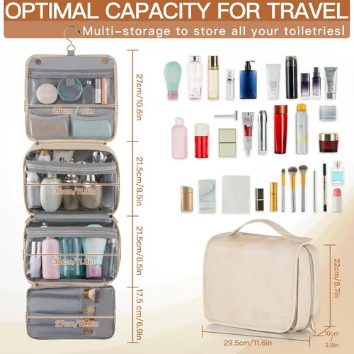 Miniatura 5 de Elviros Neceser colgante para hombres y mujeres, 3 en 1, organizador de viaje grande impermeable de piel sintética, bolsa de maquillaje dopp kit