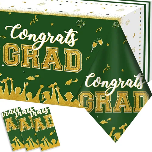 Miniatura 11 de chiazllta Juego de 3 manteles de graduación de la clase de 2026 con texto en inglés "Congrats Grad", color negro, decoración de fiesta, suministros