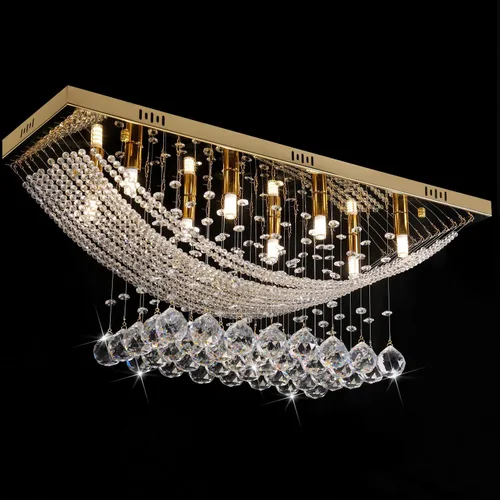 Miniatura 10 de Araña moderna de onda, araña rectangular de cristal con gotas de lluvia, montaje empotrado, lámpara colgante de techo cromada, ideal para comedor