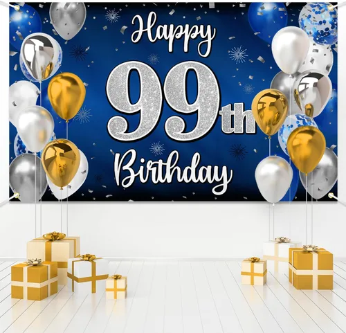 Miniatura 97 de Decoración de feliz cumpleaños 35, globo azul y plateado de 35 años, cartel grande de telón de fondo de cumpleaños, suministros para fiesta de 35th