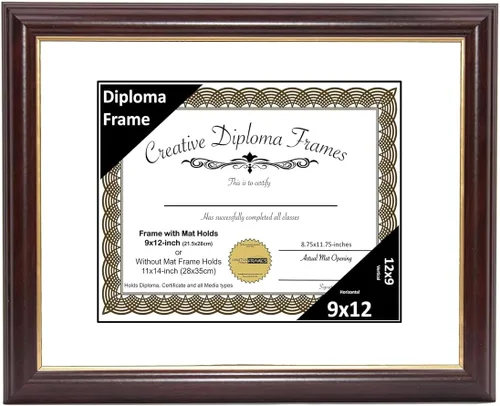 Miniatura 48 de Creative Picture Frames Marco para Diploma de Caoba con Borde Dorado de 12x16 pulgadas con Vidrio y Paspartú Negro y Colgadores de Pared Instalados