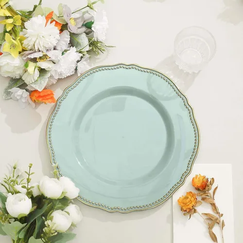 Miniatura 6 de Efavormart - Paquete de 10 platos llanos de plástico con borde festoneado negro/dorado de 9 pulgadas, platos desechables para fiestas de bodas