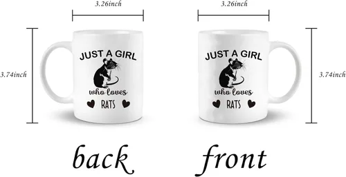 Miniatura 4 de Rat Lovers - Taza de té de cerámica de 11 onzas, taza de café con texto en inglés "Just a Girl Who Loves Rats