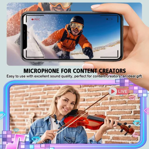 Miniatura 8 de Mini micrófono, 3 en 1 micrófonos de solapa inalámbricos para iPhone/iPad/Android/cámara (Lightning/USB/conector de 3.5 mm), 2 pantallas LED