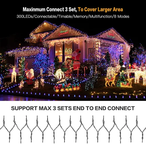 Miniatura 3 de AmyHomie - Cadena de luces navideñas multicolor para exteriores, 300 luces LED con 8 modos de iluminación, guirnalda de luces de hadas conectables