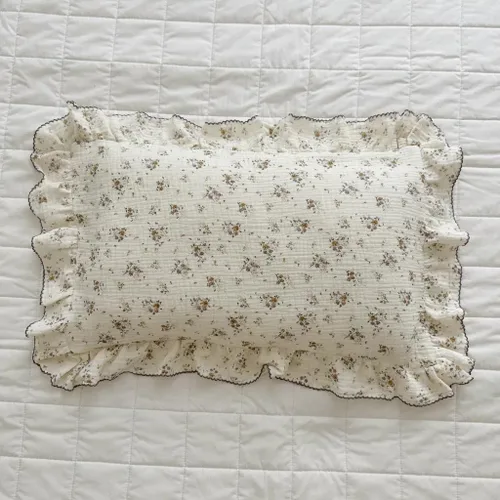 Miniatura 45 de BuLuTu Funda de almohada de algodón para niños pequeños, tamaño estándar, estampado de flores de Galsang, suave funda de almohada de viaje con borde