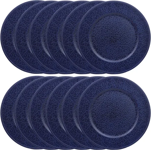 Miniatura 8 de Platos de carga azul marino con bordes abalorios, juego de 6 platos de plástico para bodas a granel para platos de cena, decoración de mesa