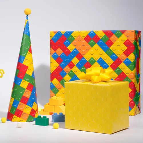 Miniatura 2 de BIOBROWN Papel de Regalo de Bloques de Construcción Reversibles para Niños y Niñas - 17 Pulgadas X 33 Pies - Papel de Regalo con Diseño de Ladrillos