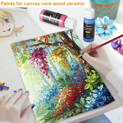 Miniatura 5 de Caliart Pintura acrílica iridiscente con 12 pinceles, 24 colores camaleón de 2 onzas/botella, pinturas para manualidades que cambian
