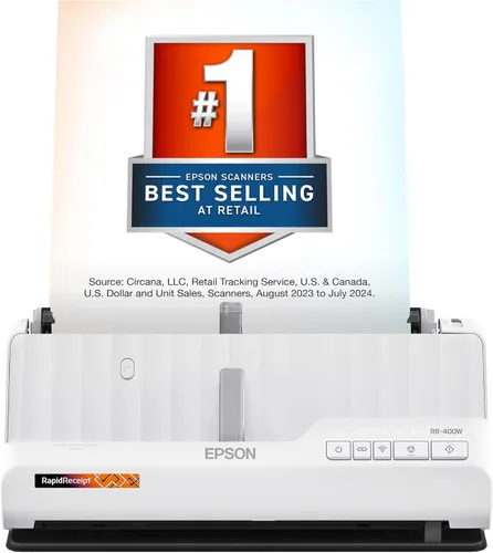 Epson RapidReceipt RR-400W - Escáner de documentos y recibos de impuestos de 2 caras compacto inalámbrico a color con software de gestión de datos