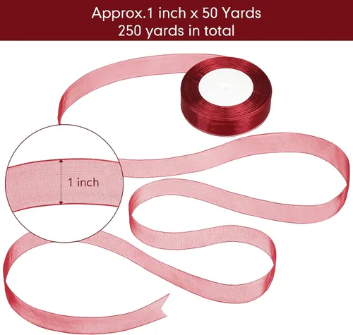 Miniatura 2 de Cinta de organza de 50 yardas, cinta de gasa transparente, para manchas de color rosa polvorienta, para San Valentín, Navidad, boda, regalo, ramos