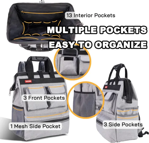 Miniatura 4 de Mochila para herramientas con respaldo acolchado para electricista, fontanero y reparador de cables y climas Gris