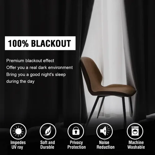 Miniatura 4 de H.VERSAILTEX Cortinas 100% opacas para dormitorio con forro negro, cortinas de oscurecimiento de habitación completa, con aislamiento térmico