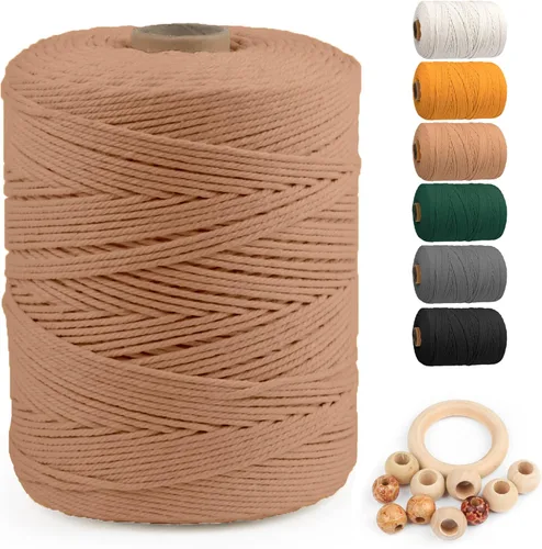 Miniatura 73 de Cuerda de algodón para macramé de 5 mm x 109 yardas, ZUEXT 100% natural hecha a mano, cuerda de algodón trenzada de 4 hebras para colgar plantas