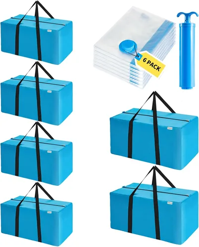 Miniatura 8 de Bolsa de mudanza extra grande, bolsa de almacenamiento resistente que ahorra espacio para embalaje de ropa, bolsa azul para mudanzas, bolsas