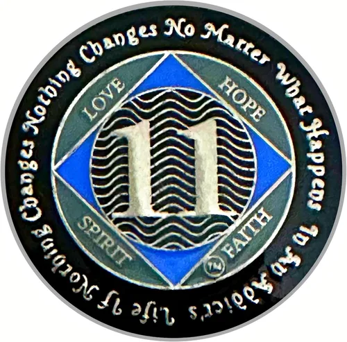 Miniatura 26 de (Años 1-55) NA Medallón de 7 años, plata, chapado en color azul, narcóticos cubiertos de epoxi Moneda anónima (NA 7 años medallón)
