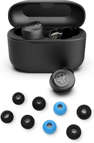 JLab Go Air Pop+ Auriculares Bluetooth inalámbricos verdaderos en negro más puntas de auriculares mnemónicos de espuma de nube