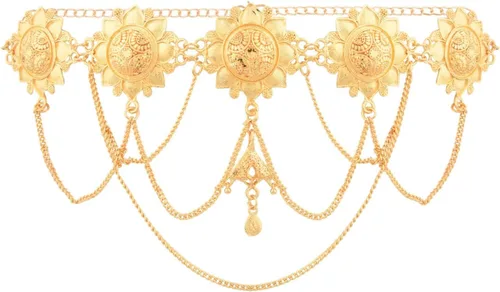 Miniatura 5 de Efulgenz Gold Tone Indian Jewelry for Women Dubai Style Kamarbandh Indian Gold Tone Big Flower Pendant Multilayer Chain with Leaf Kamarbandh Belly