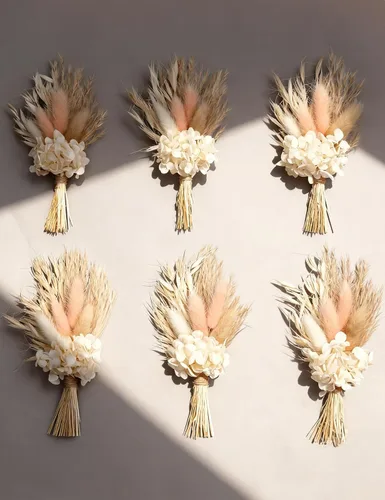 Miniatura 4 de Mini ramo de flores secas (paquete de 6), ramo de flores secas para centros de mesa de boda bohemia, hierba de pampas seca. (Blush)