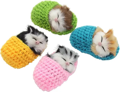 Miniatura 2 de 4 piezas de gato dormido en zapatilla de juguete, mini gatito en zapato con sonidos de maullidos decoración de mano juguete de regalo para niños