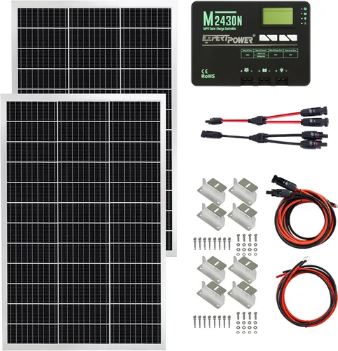 ExpertPower Kit de panel solar | Panel solar mono de 200 vatios de 12 voltios + controlador de carga solar MPPT 30A 12V/24V, para RV, marina,