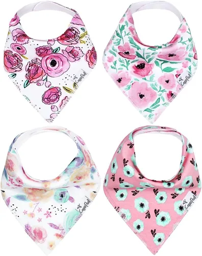 Miniatura 36 de Copper Pearl Baby Bibs 4 Pack, Printed Bandana Drool Bibs for Baby Girl & Boy, Soft Cotton Drooling Teething Bibs Claire