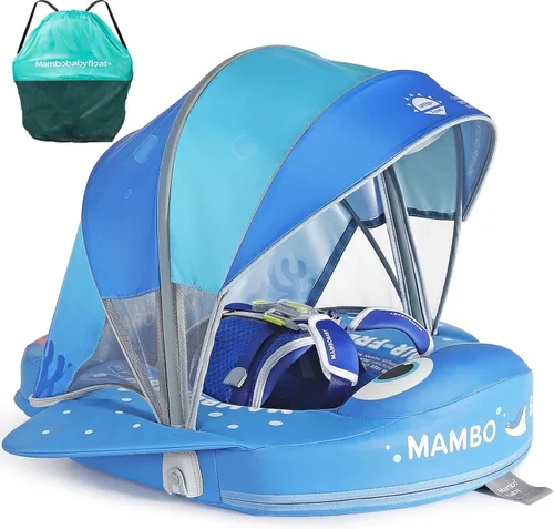 Miniatura 10 de Mambobaby Flotador con cola y toldo no inflable para bebé, flotador Mambo Flotador inteligente de natación para bebé, flotador de piscina para niños