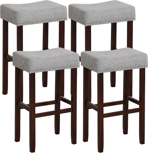 Miniatura 13 de Giantex 25 Inch Bar Stools, Backless Saddle Barstools with Sponge Padded Cushion, Nailhead Trim, 330 Lbs Wood Bar Stools with Foot Rest for Kitchen