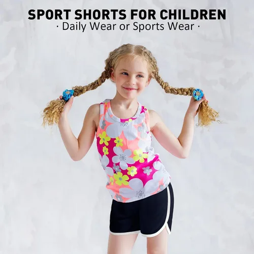 Miniatura 6 de Ruisita Pantalones cortos deportivos de 3 piezas para niñas y niños, pantalones cortos de entrenamiento de verano para niños pequeños, Blanco