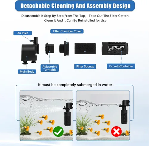 Miniatura 8 de Filtro de acuario para tanque de 5 a 10 galones - Bomba de filtro sumergible ultra silenciosa, 4 W de eficiencia energética, flujo ajustable, fácil
