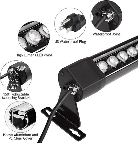 Miniatura 3 de Luz de Arandela de Pared Exterior de 72W, Barra de Luz de Arandela de Pared LED RGB Dimmable de 5000K de 48 Pulgadas, Luz de Etapa LED Impermeable
