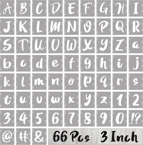 Miniatura 11 de BAMIDELE Plantillas de letras de 1 pulgada y números, kit de plantillas de dibujo entrelazadas de 66 piezas de plástico reutilizable, plantillas