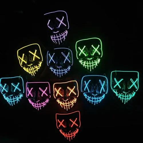 Miniatura 8 de Máscara LED aterradora de Halloween, máscara de purga iluminada para festival, fiesta de cosplay Amarillo