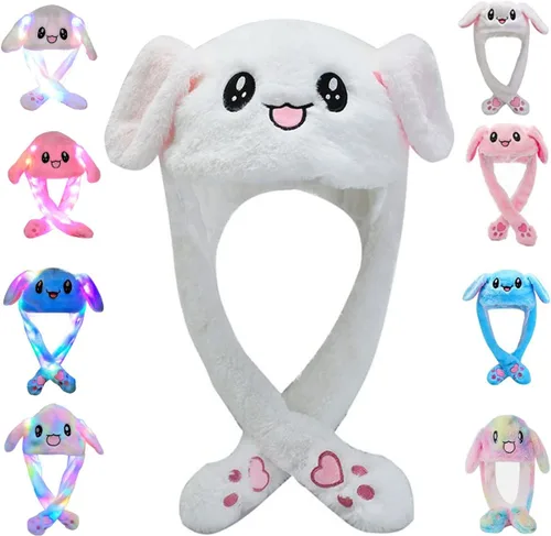 Miniatura 8 de Sombrero de conejo con orejas que se mueven de umbresen, sombrero de conejo de peluche divertido para niños Rosa