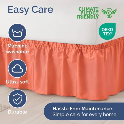 Miniatura 6 de Falda de cama envolvente con volantes, color coral, para camas de tamaño Queen con altura de 38 cm CGK Linens - Falda de cama plisada con tela 28