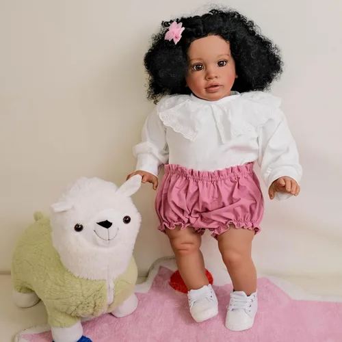 Miniatura 2 de Angelbaby Muñecas de bebé negras Reborn de 26 pulgadas, tamaño grande, realista, afroamericana, niña pequeña, pipa, cuerpo de tela pesada, bebés