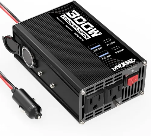 Miniatura 9 de Inversor de corriente de 300 W DC 12 V a 110 V Adaptador de CA con dos salidas de CA/2 puertos USB PD30W USB-C/2 QC18W/1 toma de encendedor