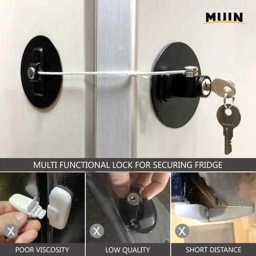 Miniatura 3 de MUIN Cerradura de refrigerador de alta seguridad con llave, cerradura de puerta de refrigerador mini para niños y adultos, cerradura multifuncional