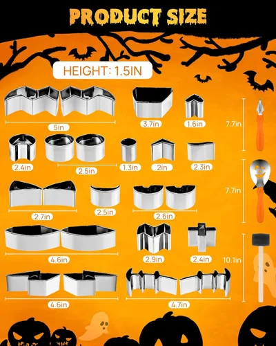 Miniatura 4 de JUSTOTRY Kit de tallado de calabaza – Cortadores de galletas con forma de cara de calabaza de Halloween, juego de herramientas fáciles y seguras 23