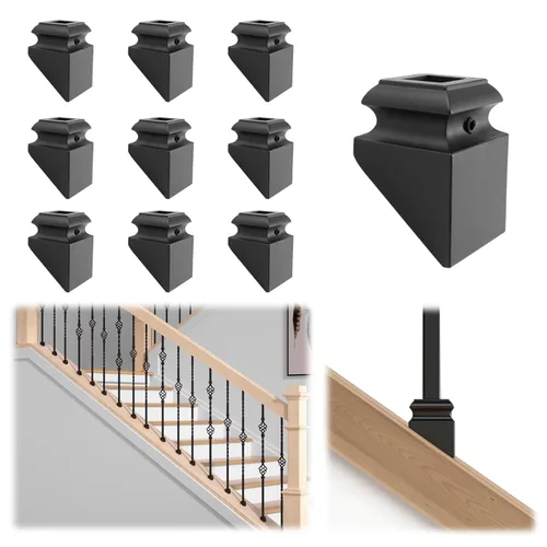 Miniatura 8 de Muzata 10Pack de bases de balaustre de hierro, zapato plano para escalera con tornillo para balaustre cuadrado de 1/2 pulgada, husillo de escalera