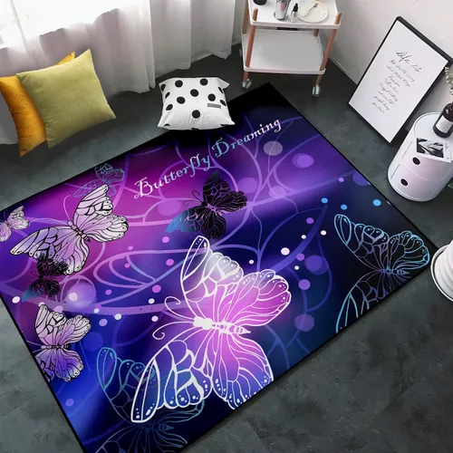 Miniatura 18 de Alfombra de gatos de dibujos animados para niñas, bonita decoración de habitación de niños, alfombra con temática de animales azules, alfombra ultra