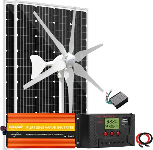 Miniatura 20 de Kit solar de viento de 640 W, kit de carga de batería de 12 V: generador de turbina eólica de 400 W + 2 paneles solares de 120 W + controlador +