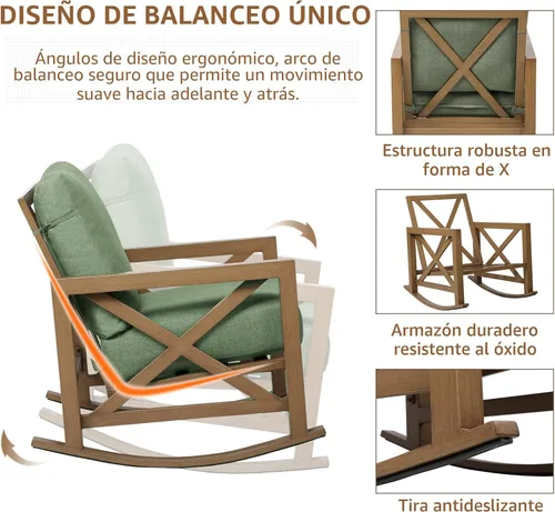 Miniatura 4 de NATURAL EXPRESSIONS Juego de Bistró Mecedora, Juego de 3 Piezas de Muebles de Conversación para Patio Exterior con 2 Mecedoras y 1 Mesa de Centro