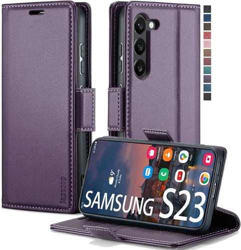 Miniatura 28 de Funda para Samsung Galaxy S23 5G, funda tipo cartera para Samsung Galaxy S23 5G con bloqueo RFID, tarjetero y función atril magnético, funda
